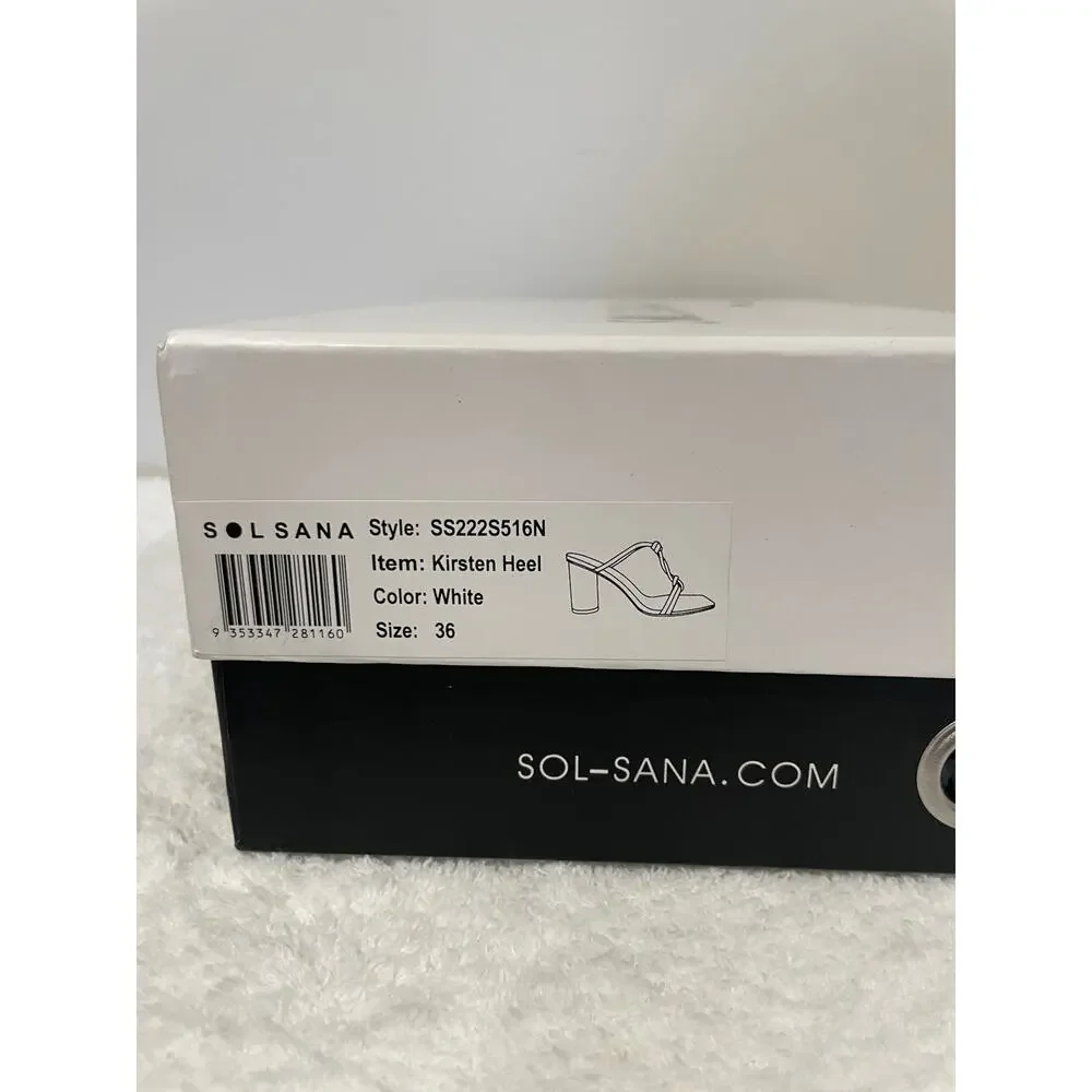 NEW Sol Sana Kirsten Slip On Knotted Vamp Circular Block Heel Mules White 36/5